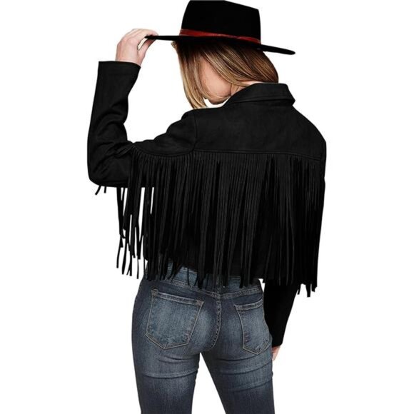Jackets & Blazers - Women's Fringe Faux Suede Leather Jacket Tassel Cropped Coat
